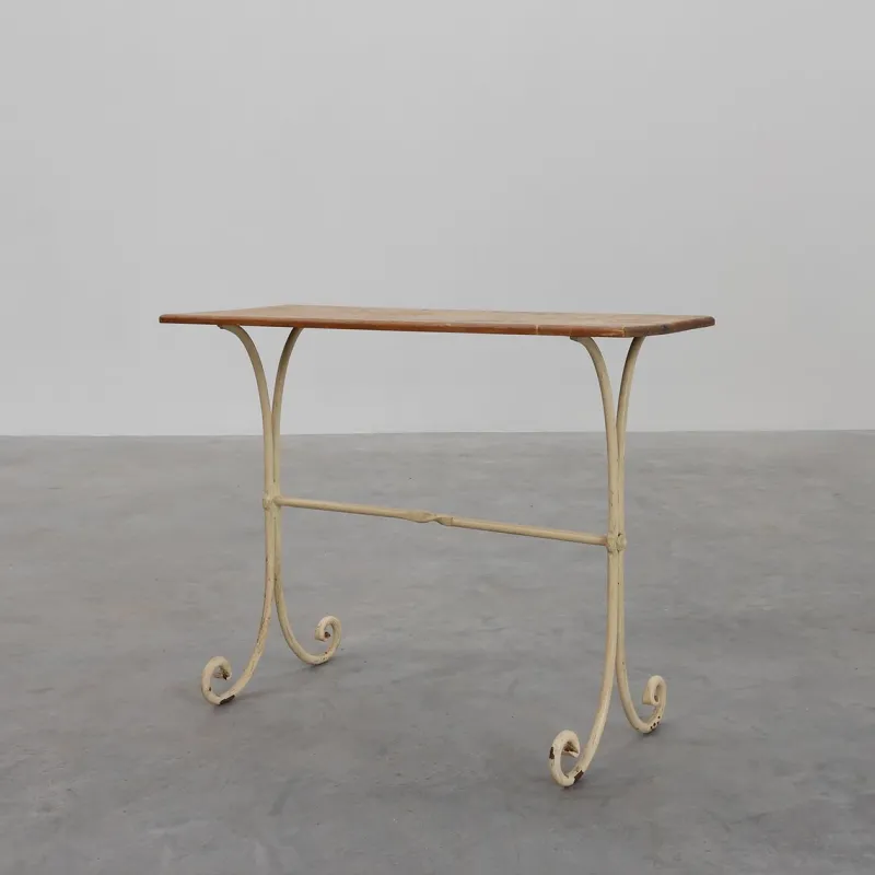 Pamono French Bistro Table with Cast Iron Base and Oak Top, 1950s> Garden Tables