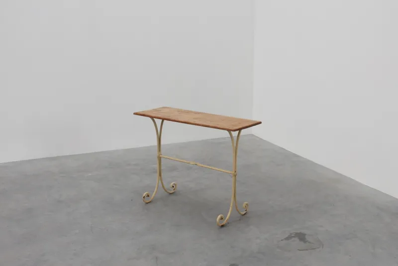 Pamono French Bistro Table with Cast Iron Base and Oak Top, 1950s> Garden Tables