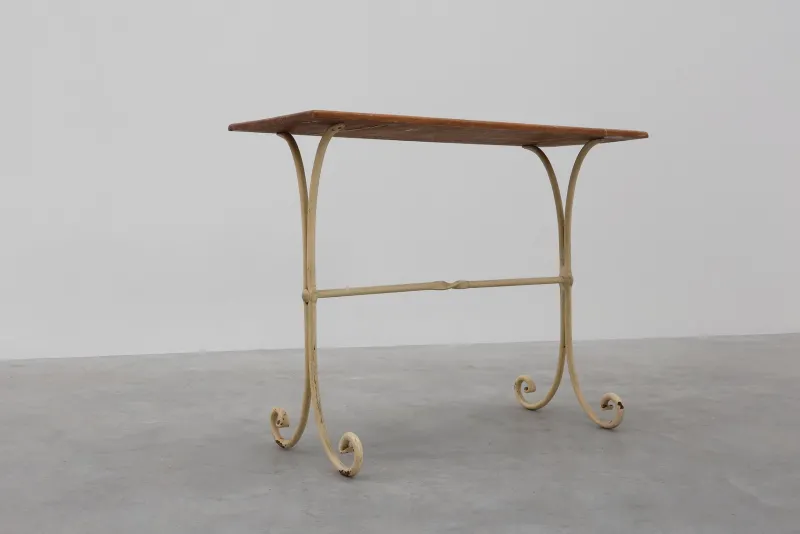 Pamono French Bistro Table with Cast Iron Base and Oak Top, 1950s> Garden Tables