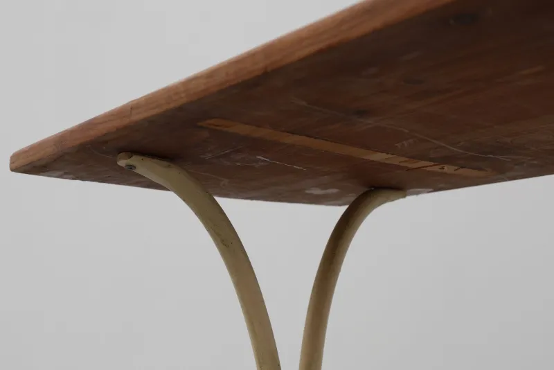 Pamono French Bistro Table with Cast Iron Base and Oak Top, 1950s> Garden Tables