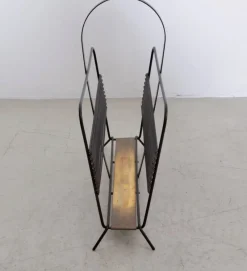 Discount Pamono French Black and Brass Magazine Rack or Stand by Mathieu Matégot, 1950s