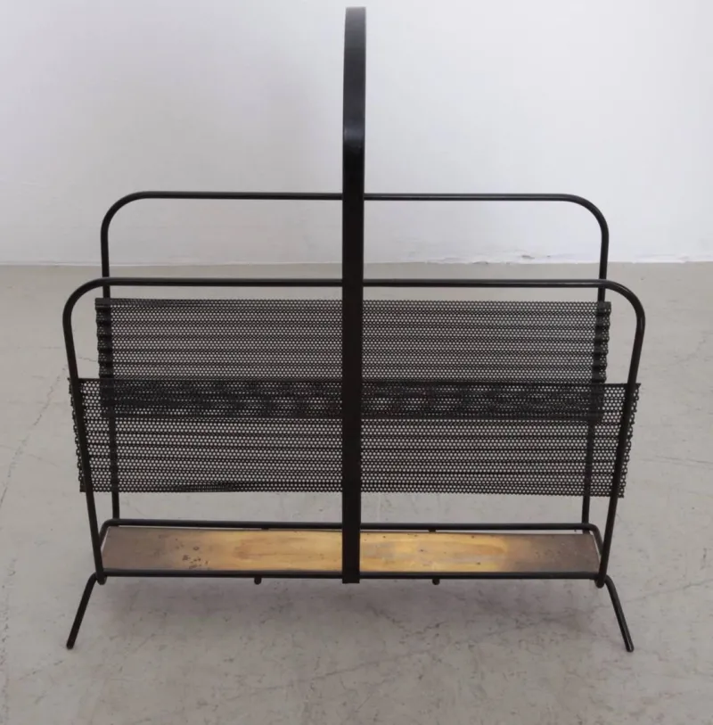 Discount Pamono French Black and Brass Magazine Rack or Stand by Mathieu Matégot, 1950s