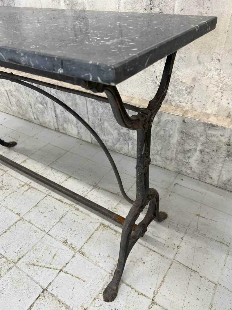 Pamono French Black Marble and Cast Iron Bistro Table, 1920s> Console Tables