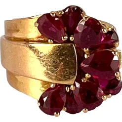 Pamono French Buckle 18k Yellow Gold Ruby Ring, 1950s> Rings
