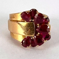 Pamono French Buckle 18k Yellow Gold Ruby Ring, 1950s><noscript><img width=
