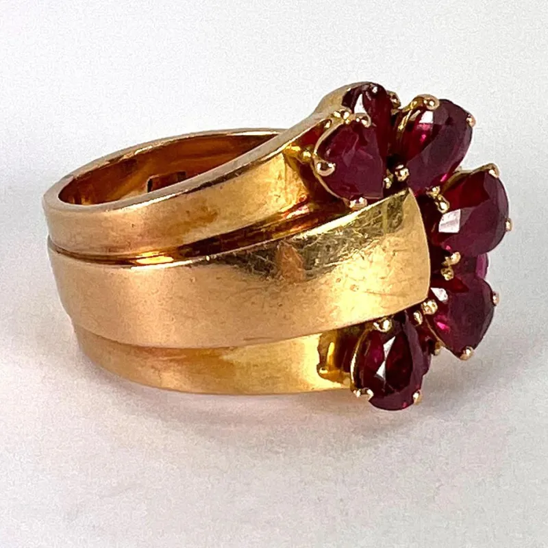 Pamono French Buckle 18k Yellow Gold Ruby Ring, 1950s> Rings