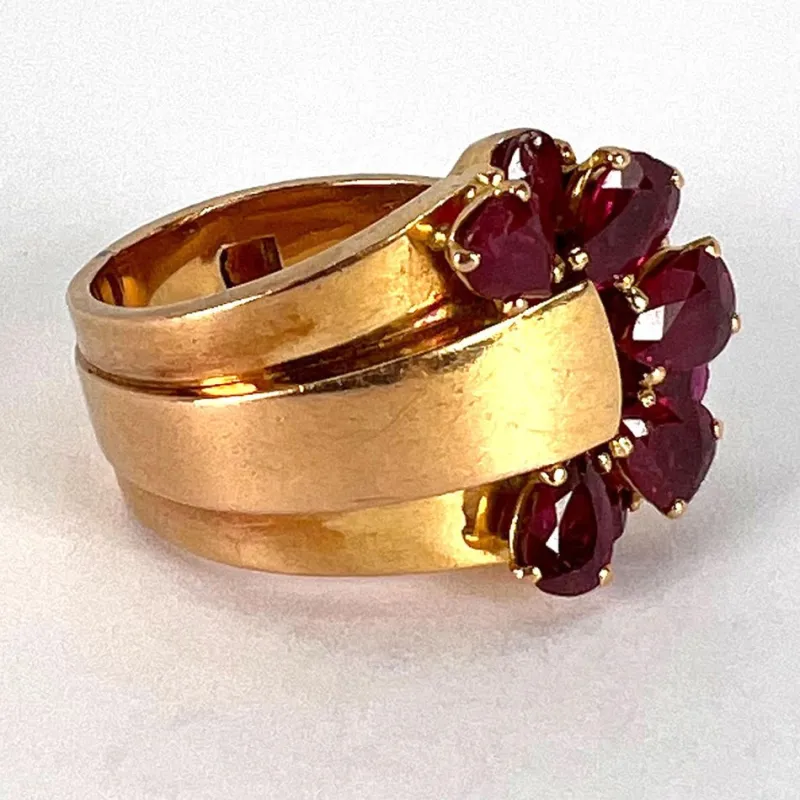 Pamono French Buckle 18k Yellow Gold Ruby Ring, 1950s> Rings