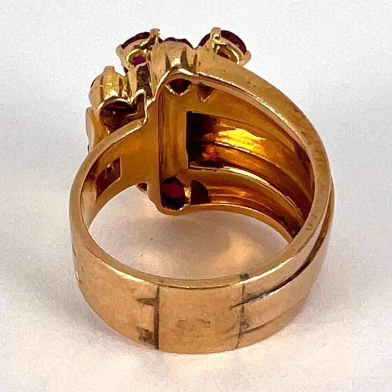 Pamono French Buckle 18k Yellow Gold Ruby Ring, 1950s> Rings