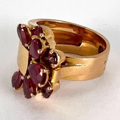 Pamono French Buckle 18k Yellow Gold Ruby Ring, 1950s><noscript><img width=