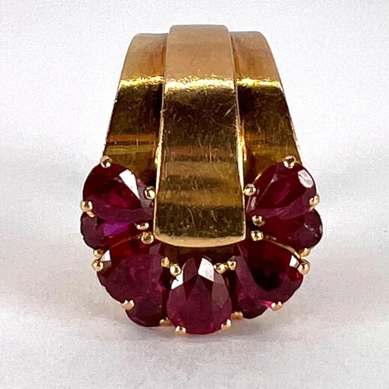 Pamono French Buckle 18k Yellow Gold Ruby Ring, 1950s> Rings