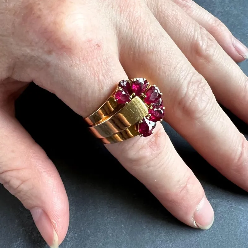 Pamono French Buckle 18k Yellow Gold Ruby Ring, 1950s> Rings