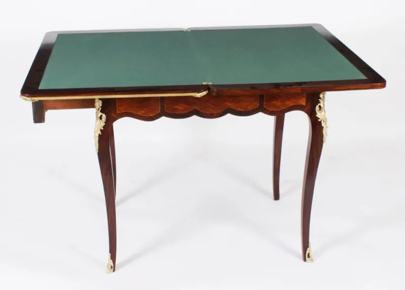 Best Pamono French Burr Walnut Parquetry Card Backgammon Table, 19th Century