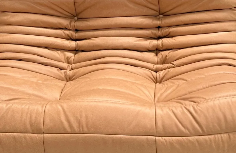 Online Pamono French Camel Brown Leather Togo Living Room Set attributed to Michel Ducaroy for Ligne Roset, Set of 4