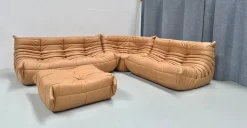 Online Pamono French Camel Brown Leather Togo Living Room Set attributed to Michel Ducaroy for Ligne Roset, Set of 4