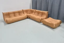 Online Pamono French Camel Brown Leather Togo Living Room Set attributed to Michel Ducaroy for Ligne Roset, Set of 4
