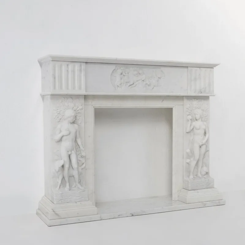 Pamono French Carrara Marble Fire Place, 1950s> Fireplaces And Mantels