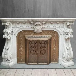Pamono French Carved Marble Fireplace with Original Brass Insert, 1880> Fireplaces And Mantels