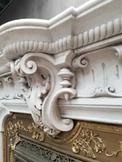 Pamono French Carved Marble Fireplace with Original Brass Insert, 1880><noscript><img width=