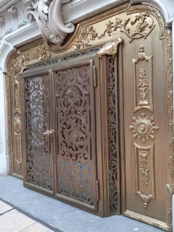 Pamono French Carved Marble Fireplace with Original Brass Insert, 1880><noscript><img width=