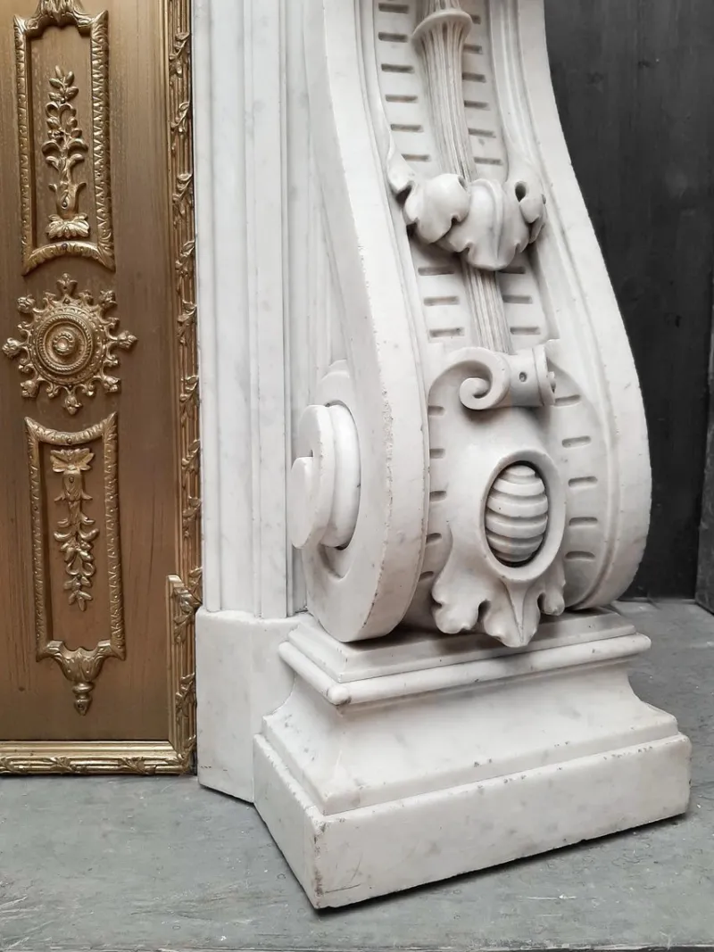 Pamono French Carved Marble Fireplace with Original Brass Insert, 1880> Fireplaces And Mantels