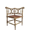 Pamono French Carved Wood Corner Chair with Woven Rush Seat, Early 20th Century> Side Chairs & Dining Chairs