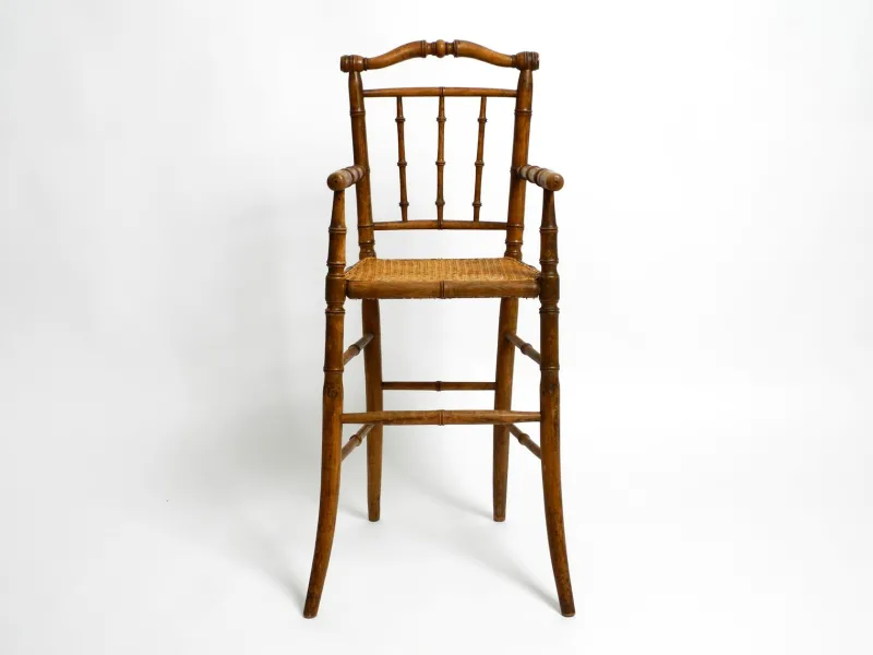 New Pamono French Child's Highchair in Bentwood with Viennese Wicker Seat, 1930s