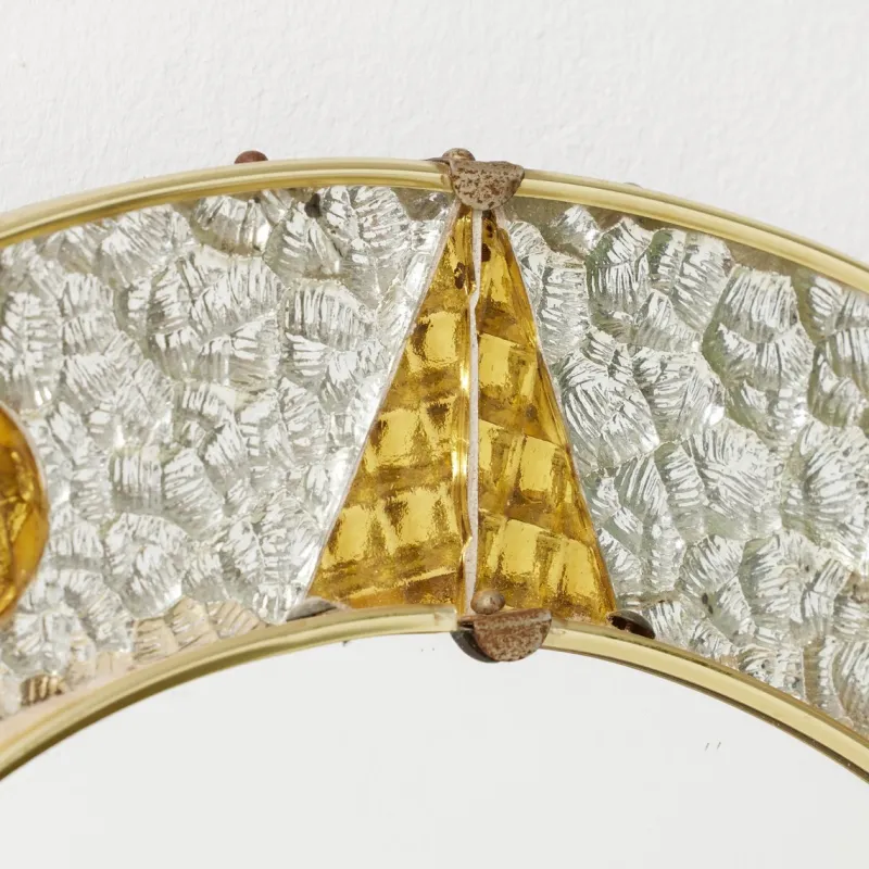 Pamono French Circular Mirror with Embossed Geometric Metal Frame, 1960s> Mirrors