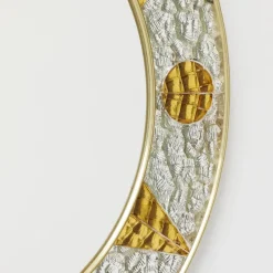 Pamono French Circular Mirror with Embossed Geometric Metal Frame, 1960s><noscript><img width=