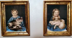 New Pamono French Color Lithographs, Framed, Set of 2