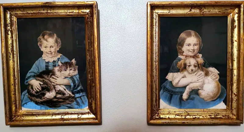 New Pamono French Color Lithographs, Framed, Set of 2