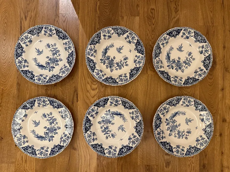 Pamono French Deep Plates with Blue Delft Decor from Gien, Set of 6> Dinner Plates & Bowls