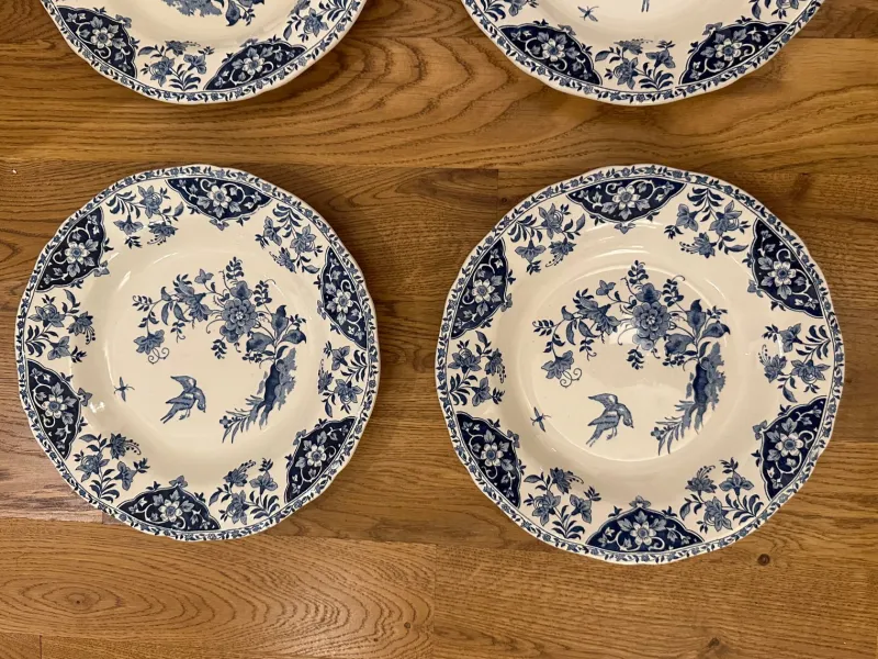 Pamono French Deep Plates with Blue Delft Decor from Gien, Set of 6> Dinner Plates & Bowls