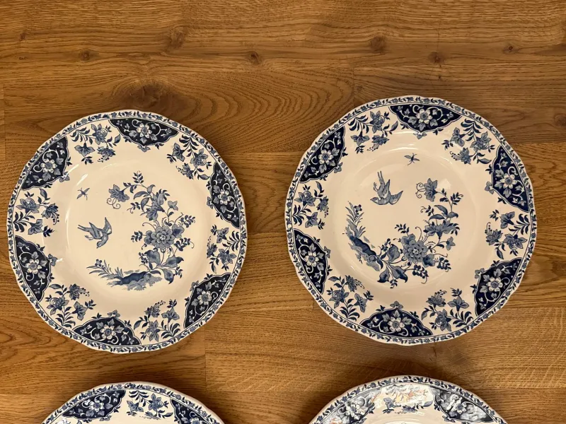 Pamono French Deep Plates with Blue Delft Decor from Gien, Set of 6> Dinner Plates & Bowls