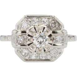 Online Pamono French Diamonds 18 Karat White Gold Art Deco Ring, 1930s