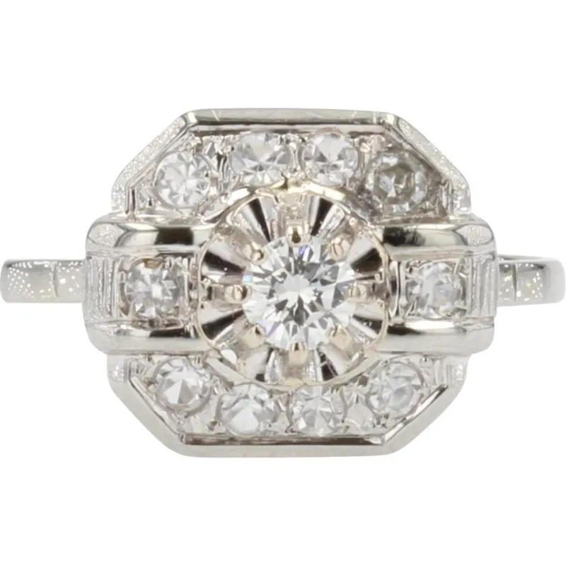 Online Pamono French Diamonds 18 Karat White Gold Art Deco Ring, 1930s