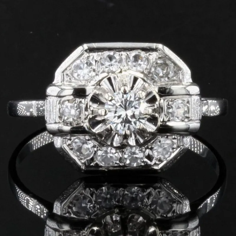 Online Pamono French Diamonds 18 Karat White Gold Art Deco Ring, 1930s