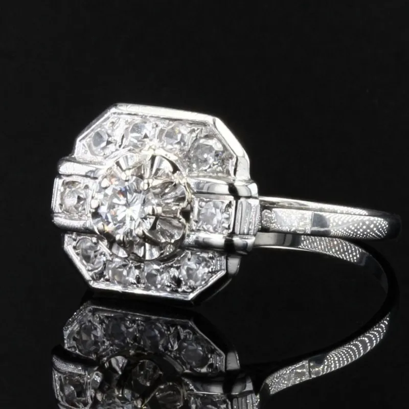 Online Pamono French Diamonds 18 Karat White Gold Art Deco Ring, 1930s