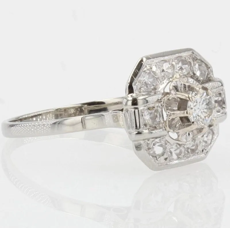 Online Pamono French Diamonds 18 Karat White Gold Art Deco Ring, 1930s