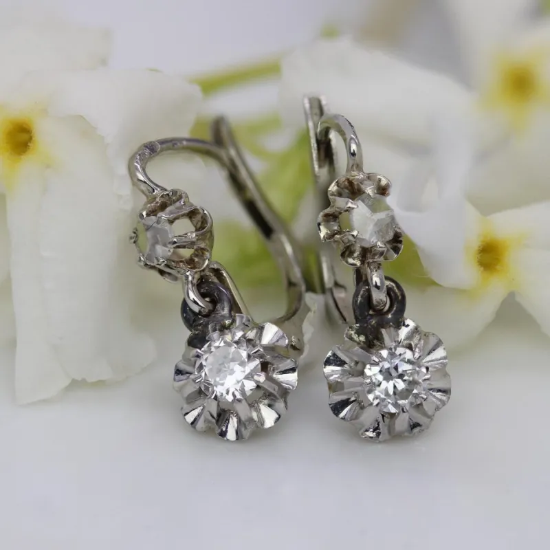 Pamono French Diamonds 18 Karat White Gold Lever Back Earrings, Set of 2> Earrings