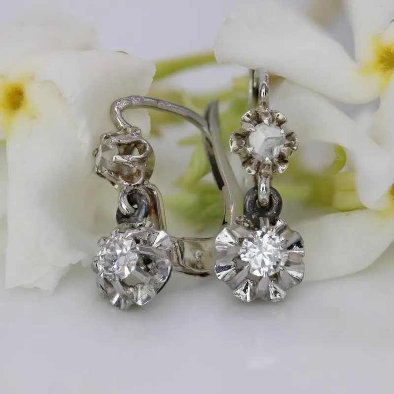 Pamono French Diamonds 18 Karat White Gold Lever Back Earrings, Set of 2> Earrings