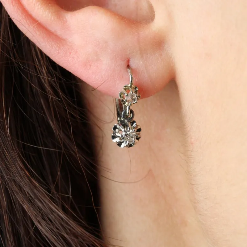 Pamono French Diamonds 18 Karat White Gold Lever Back Earrings, Set of 2> Earrings