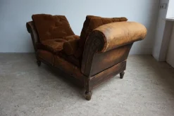 Pamono French Distressed Leather Adjustable Loveseat or Daybed, 1900s><noscript><img width=