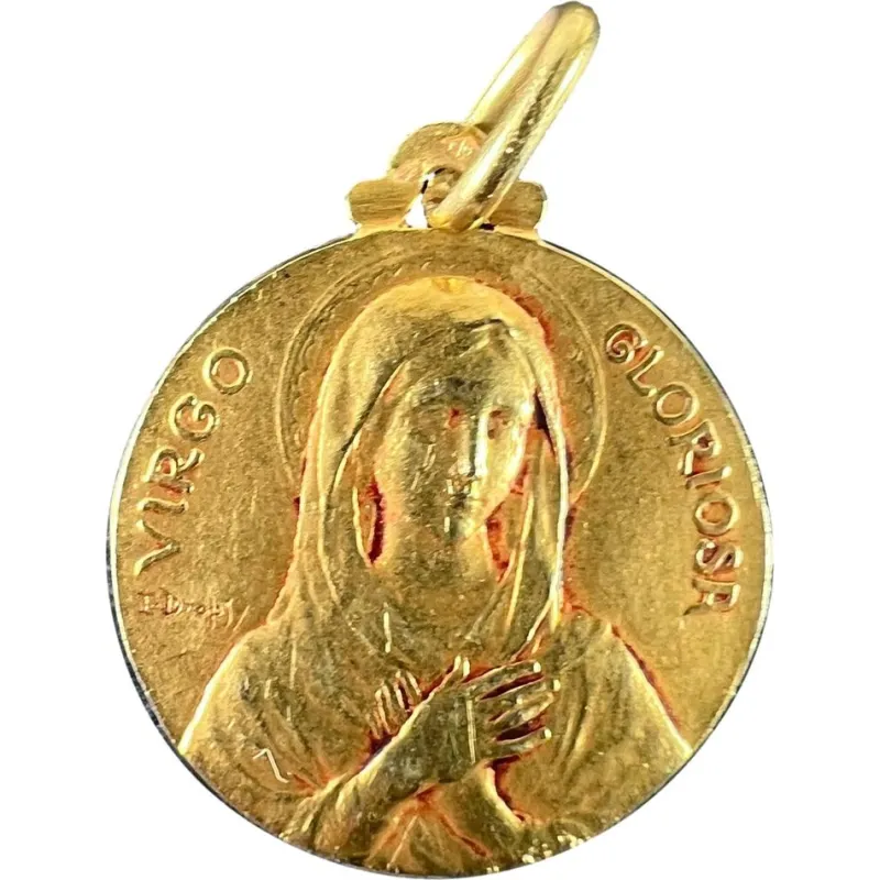 Pamono French Dropsy Virgo Gloriosa Virgin Mary Medal Pendant in18 Karat Yellow Gold, 1920s> Necklaces