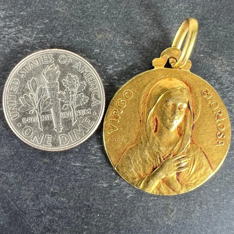 Pamono French Dropsy Virgo Gloriosa Virgin Mary Medal Pendant in18 Karat Yellow Gold, 1920s> Necklaces