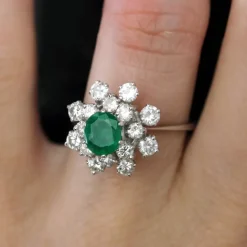 New Pamono French Emerald Diamonds 18 Karat White Gold Cocktail Ring, 1970s