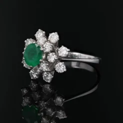 New Pamono French Emerald Diamonds 18 Karat White Gold Cocktail Ring, 1970s