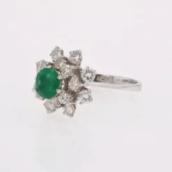 New Pamono French Emerald Diamonds 18 Karat White Gold Cocktail Ring, 1970s
