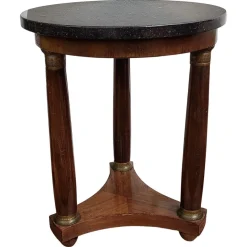 Pamono French Empire Gueridon Side Table with Tripod Columns Brass and Marble Top, 1890s> Coffee & Side Tables