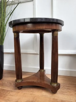 Pamono French Empire Gueridon Side Table with Tripod Columns Brass and Marble Top, 1890s><noscript><img width=