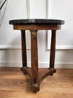 Pamono French Empire Gueridon Side Table with Tripod Columns Brass and Marble Top, 1890s><noscript><img width=
